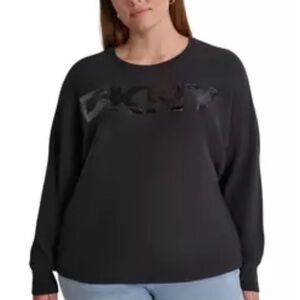 DKNY Plus Size Dolman Sleeve Sequin Logo Sweater (856)